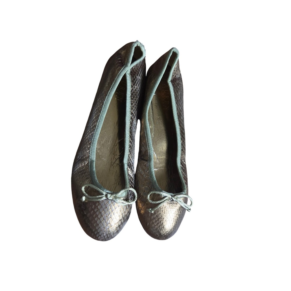 Lauren Ralph Lauren Snake Embossed Leather Ballet Flats 8 B Metallic Balletcore